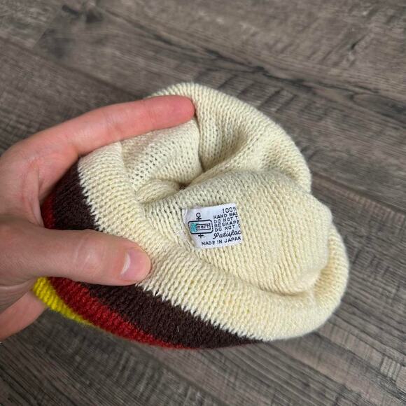 Vintage 70s Retro Striped Knit Ski Beanie Cuffed Winter Hat main image 4